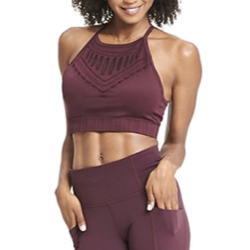 Athleta Halasana Macrame High-Neck sports bra size small cup C-D